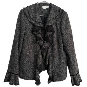 Gray Cascade Ruffle Jacket  Women's 10 Bell Sleeve Velvet Trim Blazer Victorian